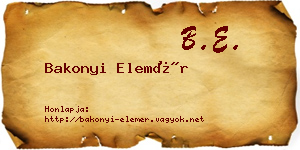 Bakonyi Elemér névjegykártya